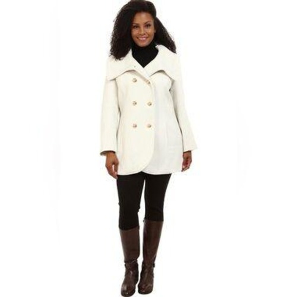 Jessica Simpson Ivory Wool Blend Double Breasted Pea Coat Large Statement Collar
